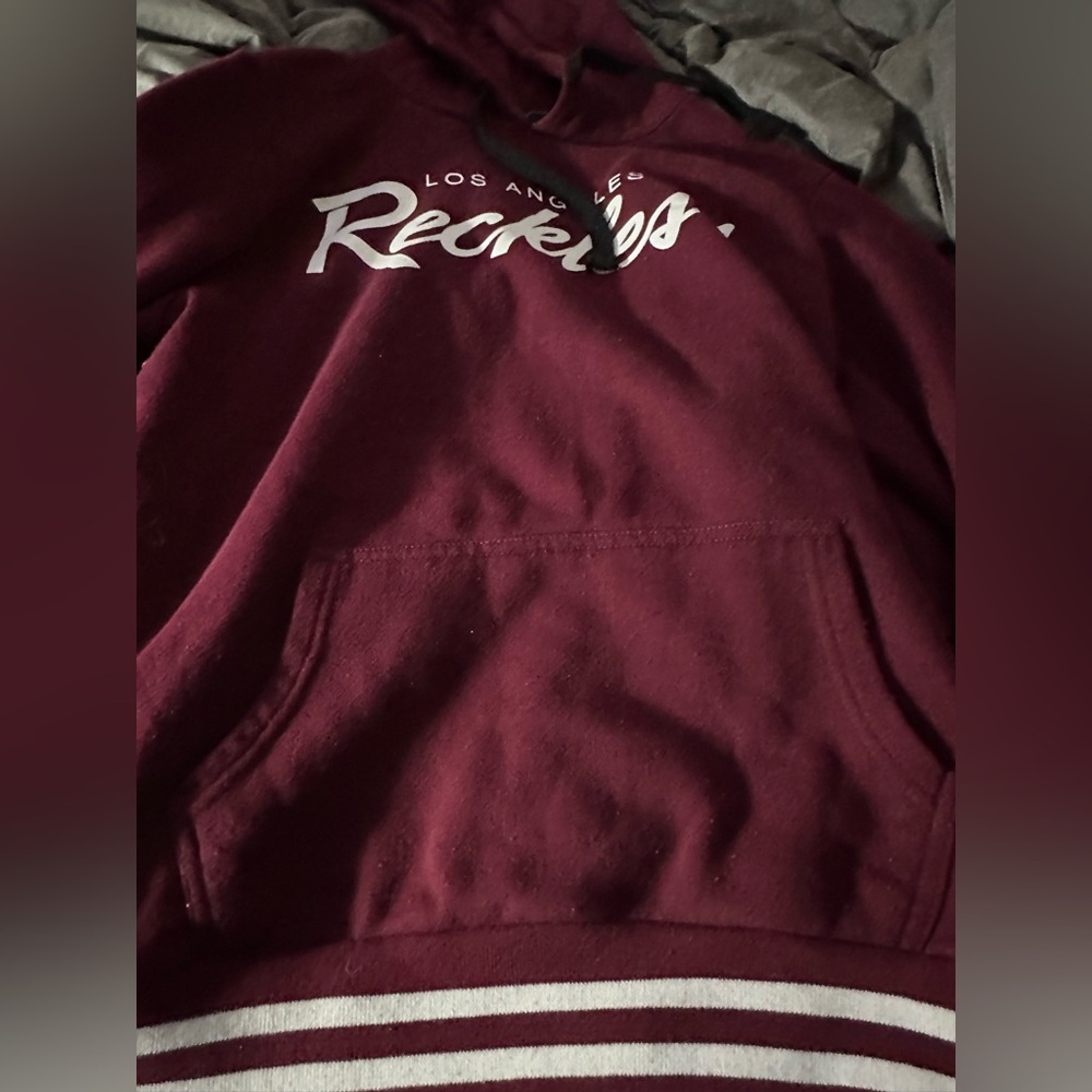 Reckless Burgundy/ maroon and white hoodie size L